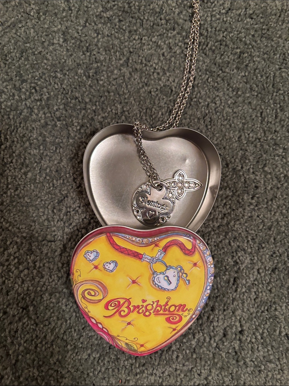 NWOT BRIGHTON Silver-Tone "Blessings" Rhinestone Pendant Necklace w/Brighton Tin